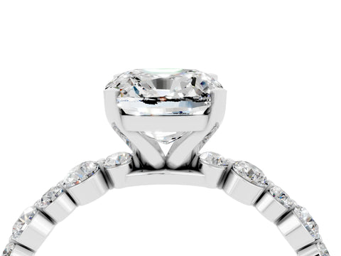 White gold Cushion Cut Moissanite Prong Set Engagement Ring with Pavé Band_4