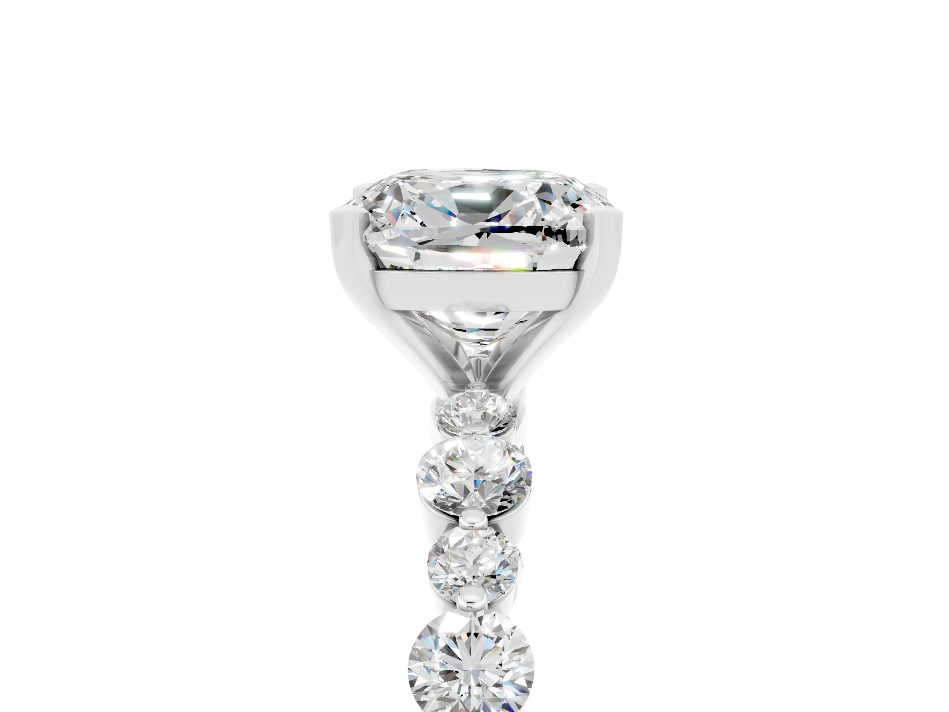 White gold Cushion Cut Moissanite Prong Set Engagement Ring with Pavé Band_5