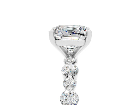 White gold Cushion Cut Moissanite Prong Set Engagement Ring with Pavé Band_5