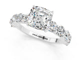 White gold Cushion Cut Moissanite Prong Setting with Side Stones on a Pave Band_1
