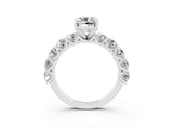 White gold Cushion Cut Moissanite Prong Setting with Side Stones on a Pave Band_3