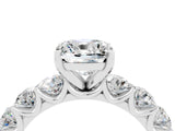 White gold Cushion Cut Moissanite Prong Setting with Side Stones on a Pave Band_4
