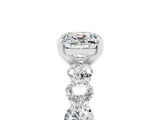 White gold Cushion Cut Moissanite Prong Setting with Side Stones on a Pave Band_5