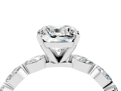 White gold Cushion Cut Moissanite Ring with Marquise Side Stones and Prong Setting_4