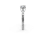 White gold Cushion Cut Moissanite Ring with Milgrain Pavé Band and Four-Prong Setting_14