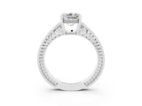 White gold Cushion Cut Moissanite Ring with Milgrain Pavé Band and Four-Prong Setting_15