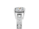 White gold Cushion Cut Moissanite Ring with Milgrain Pavé Band and Four-Prong Setting_17