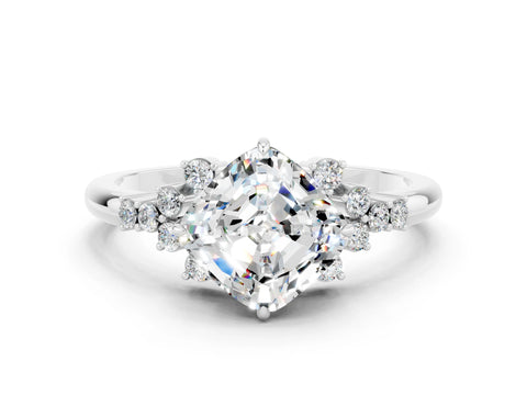 White gold Cushion Cut Moissanite Ring with Side Stones and Four-Prong Setting_36