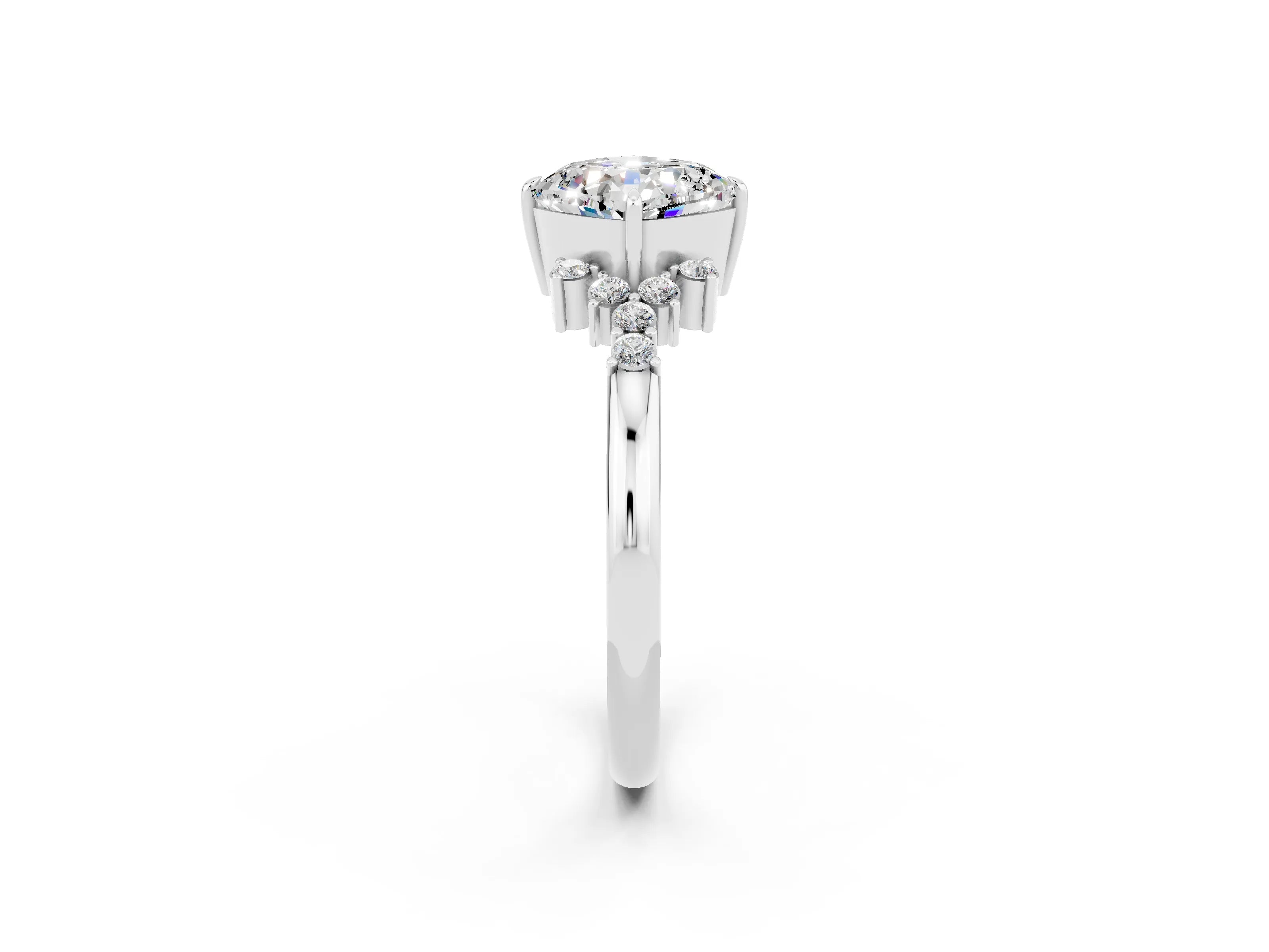 White gold Cushion Cut Moissanite Ring with Side Stones and Four-Prong Setting_38