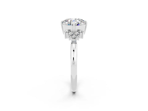 White gold Cushion Cut Moissanite Ring with Side Stones and Four-Prong Setting_38