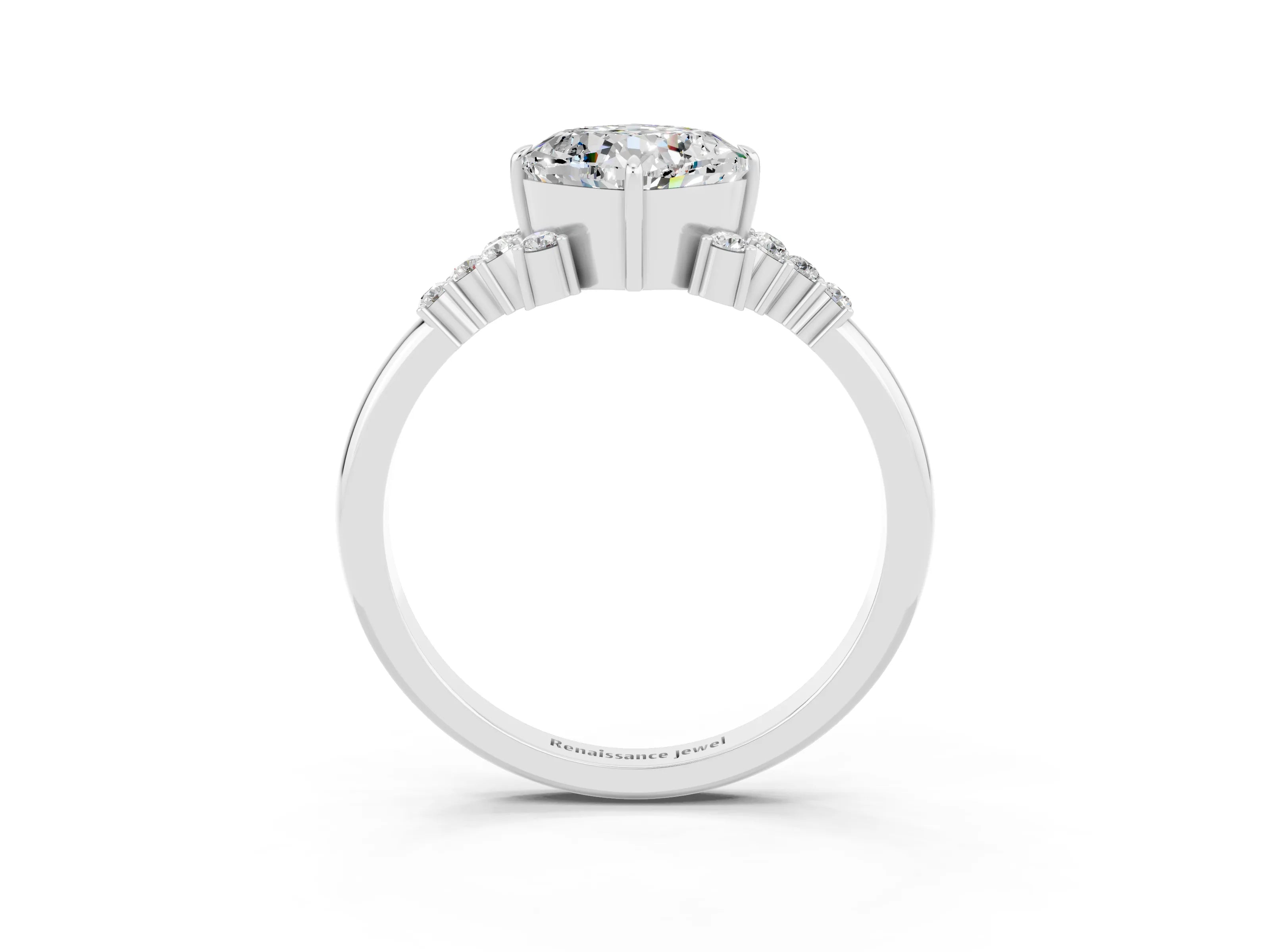 White gold Cushion Cut Moissanite Ring with Side Stones and Four-Prong Setting_39