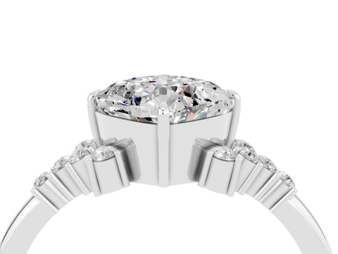 White gold Cushion Cut Moissanite Ring with Side Stones and Four-Prong Setting_40