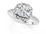 White gold Cushion Cut Moissanite Scalloped Halo Engagement Ring with Round Shared Prong Band_25