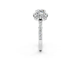 White gold Cushion Cut Moissanite Scalloped Halo Engagement Ring with Round Shared Prong Band_26