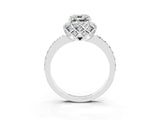 White gold Cushion Cut Moissanite Scalloped Halo Engagement Ring with Round Shared Prong Band_27