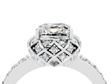 White gold Cushion Cut Moissanite Scalloped Halo Engagement Ring with Round Shared Prong Band_28