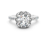 White gold Cushion Cut Moissanite Scalloped Halo Engagement Ring with Round Shared Prong Band_60