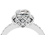White gold Cushion Cut Moissanite Scalloped Halo Engagement Ring with Round Shared Prong Band_64