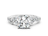 White gold Cushion Cut Moissanite Scattered Round Accent Ring with Prong Setting_36