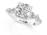 White gold Cushion Cut Moissanite Scattered Round Accent Ring with Prong Setting_61