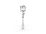 White gold Cushion Cut Moissanite Scattered Round Accent Ring with Prong Setting_62