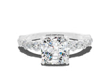 White gold Cushion Cut Moissanite Side Stone Solitaire Ring with Round  and Four-Prong Setting_48