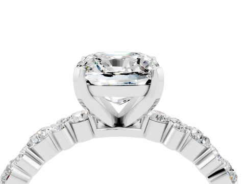 White gold Cushion Cut Moissanite Side Stone Solitaire Ring with Round  and Four-Prong Setting_52
