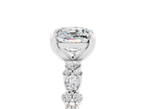 White gold Cushion Cut Moissanite Side Stone Solitaire Ring with Round  and Four-Prong Setting_53