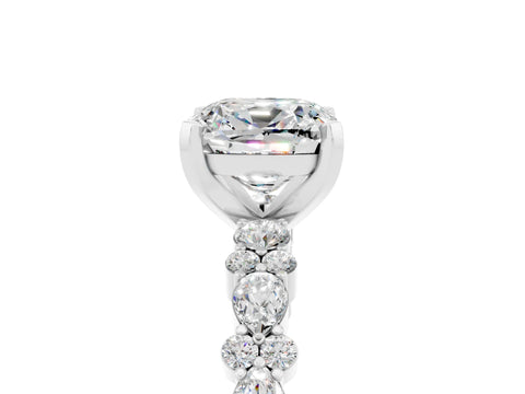 White gold Cushion Cut Moissanite Side Stone Solitaire Ring with Round  and Four-Prong Setting_53