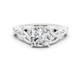 White gold Cushion Cut Moissanite Solitaire Celtic Knot Ring with Four-Prong Setting_12