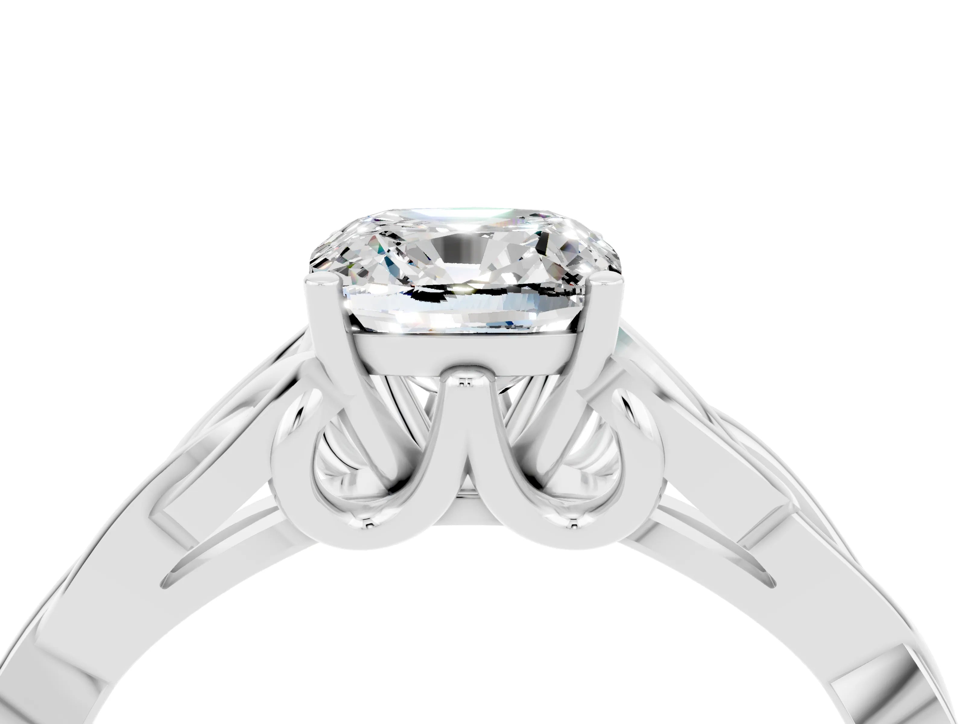 White gold Cushion Cut Moissanite Solitaire Celtic Knot Ring with Four-Prong Setting_16