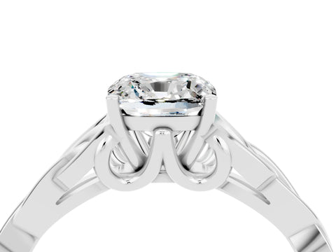 White gold Cushion Cut Moissanite Solitaire Celtic Knot Ring with Four-Prong Setting_16