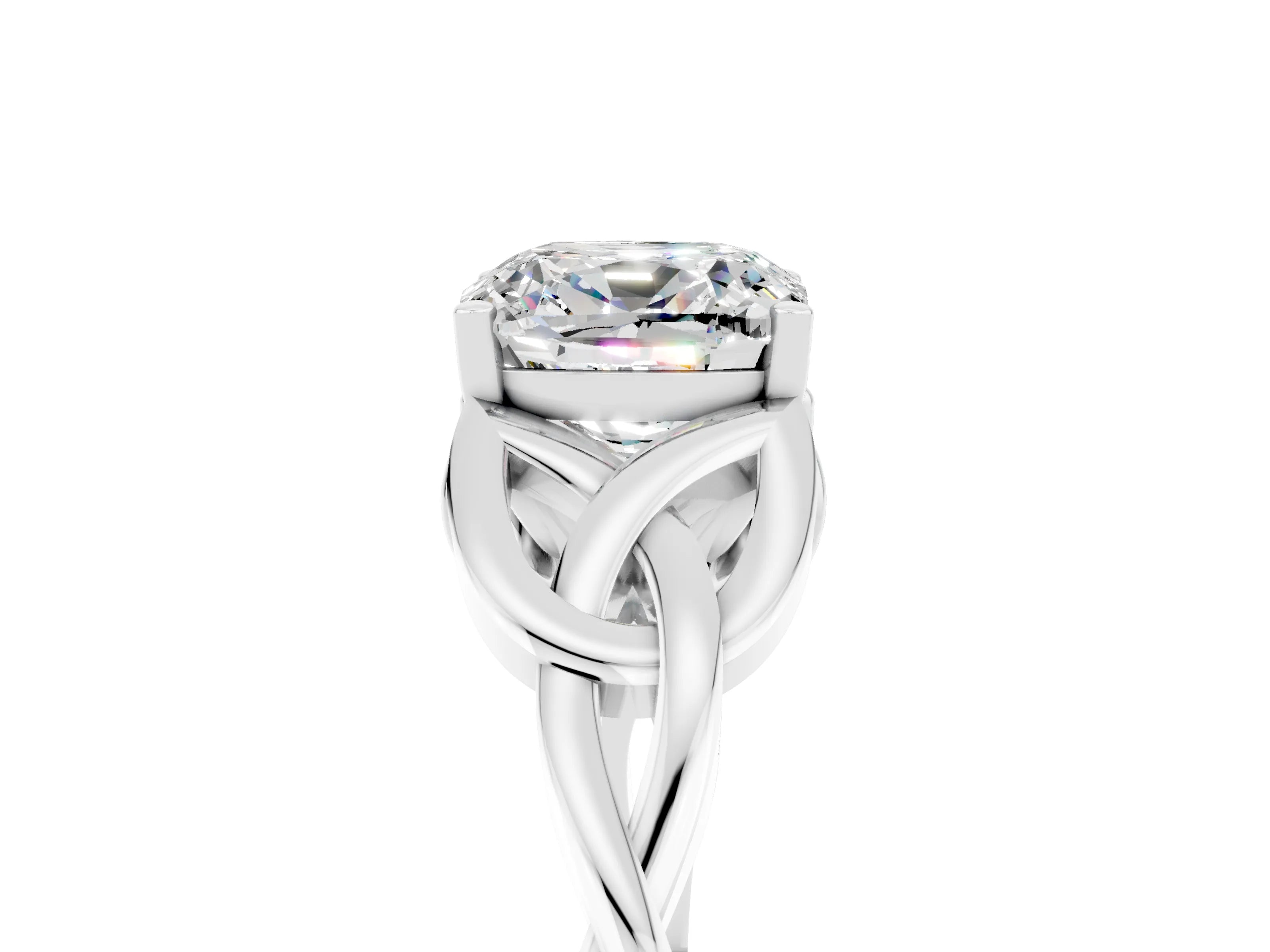 White gold Cushion Cut Moissanite Solitaire Celtic Knot Ring with Four-Prong Setting_17