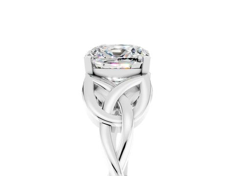 White gold Cushion Cut Moissanite Solitaire Celtic Knot Ring with Four-Prong Setting_17