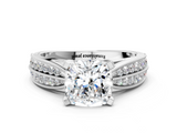White gold Cushion Cut Moissanite   Solitaire Diamond Ring with Milgrain Pavé Band and Four-Prong Setting_34