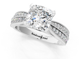 White gold Cushion Cut Moissanite   Solitaire Diamond Ring with Milgrain Pavé Band and Four-Prong Setting_35