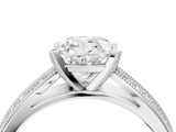 White gold Cushion Cut Moissanite   Solitaire Diamond Ring with Milgrain Pavé Band and Four-Prong Setting_38