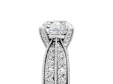 White gold Cushion Cut Moissanite   Solitaire Diamond Ring with Milgrain Pavé Band and Four-Prong Setting_39