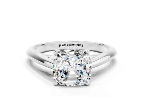 White gold Cushion Cut Moissanite Solitaire Engagement Ring with Cathedral Setting and Four-Prong Mount_12