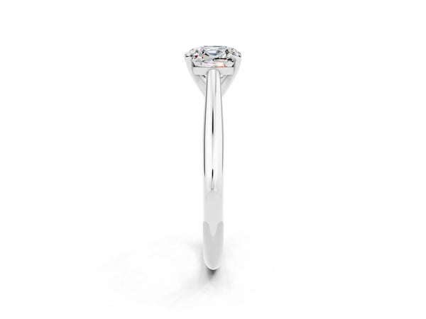 Silver Cushion Cut Moissanite Solitaire Engagement Ring with Cathedral Setting and Four-Prong Mount