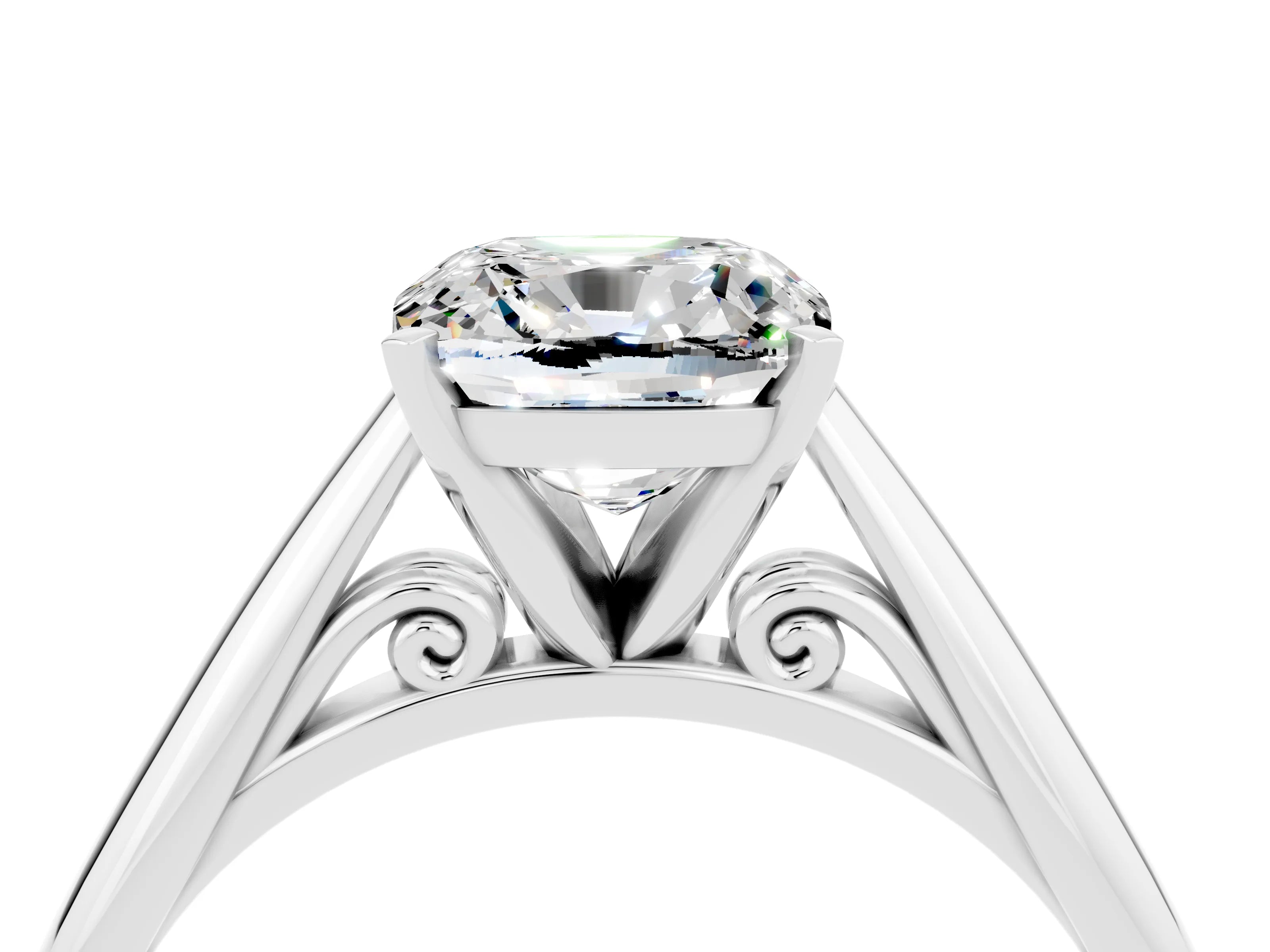 White gold Cushion Cut Moissanite Solitaire Engagement Ring with Cathedral Setting and Four-Prong Mount_16