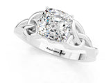 White gold Cushion Cut Moissanite Solitaire Engagement Ring with Celtic Knot Band and Four-Prong Setting_1