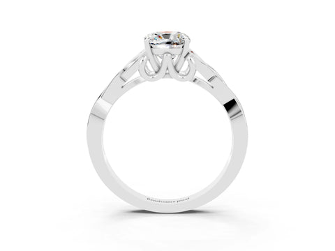 White gold Cushion Cut Moissanite Solitaire Engagement Ring with Celtic Knot Band and Four-Prong Setting_3