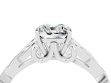 White gold Cushion Cut Moissanite Solitaire Engagement Ring with Celtic Knot Band and Four-Prong Setting_4