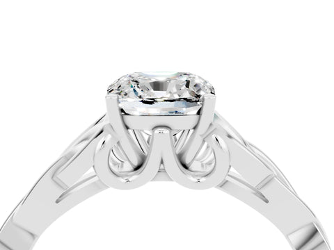 White gold Cushion Cut Moissanite Solitaire Engagement Ring with Celtic Knot Band and Four-Prong Setting_4