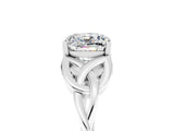 White gold Cushion Cut Moissanite Solitaire Engagement Ring with Celtic Knot Band and Four-Prong Setting_5