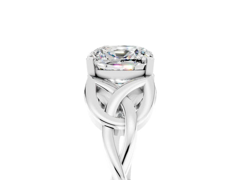 White gold Cushion Cut Moissanite Solitaire Engagement Ring with Celtic Knot Band and Four-Prong Setting_5
