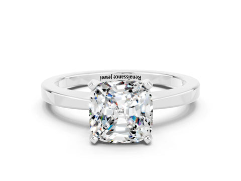 White gold Cushion Cut Moissanite Solitaire Engagement Ring with Classic Band and Four-Prong Setting_24
