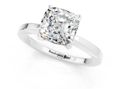 White gold Cushion Cut Moissanite Solitaire Engagement Ring with Classic Band and Four-Prong Setting_25