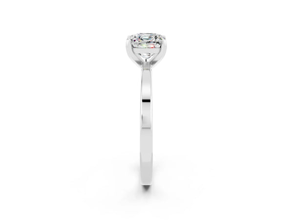 Platinum Cushion Cut Moissanite Solitaire Engagement Ring with Classic Band and Four-Prong Setting